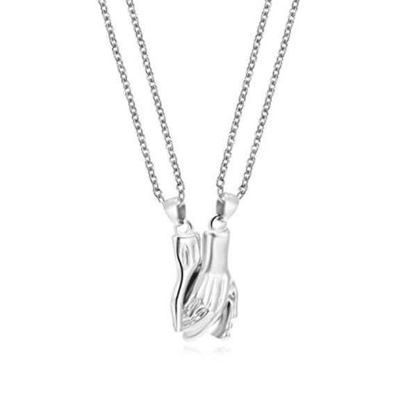 Magnetic Hand Couple Necklace Statement Pendant Detachable Chain Jewelry - Picture 2 of 8